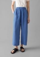 Garment Dyed Linen Barrel Leg Pants | Blue Violane