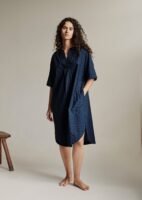 Hand Woven Sketched Check Nightdress | Twilight/Ecru