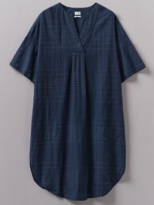 Hand Woven Sketched Check Nightdress | Twilight/Ecru