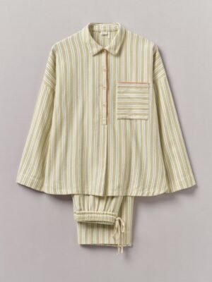 Nova Stripe Flannel Pajamas | Ecru/Celery