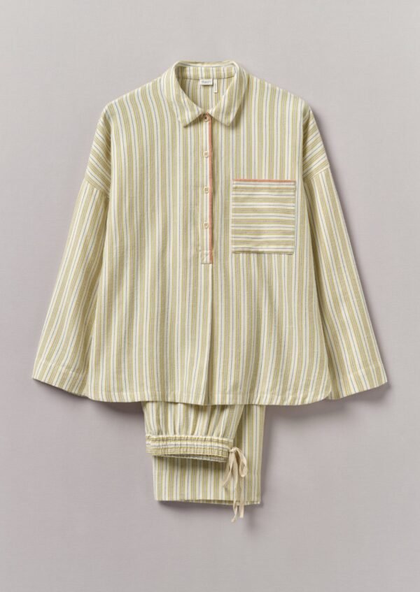 Nova Stripe Flannel Pajamas | Ecru/Celery