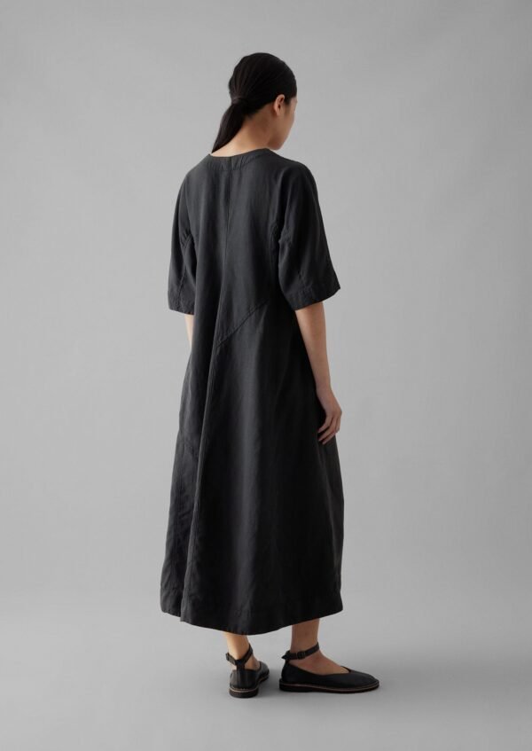 Lyocell Linen Herringbone Panel Dress | Basalt