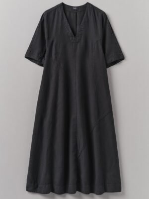 Lyocell Linen Herringbone Panel Dress | Basalt