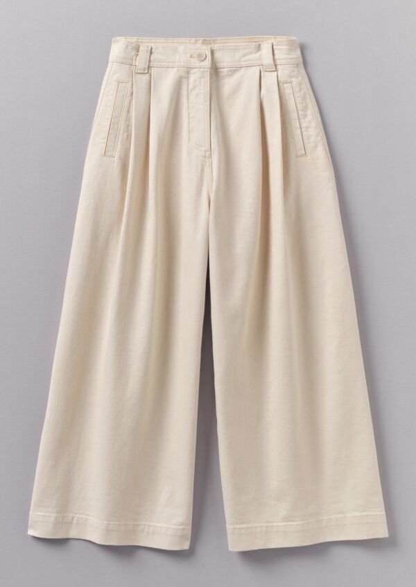 Ecru Denim Pleat Front Pants | Ecru